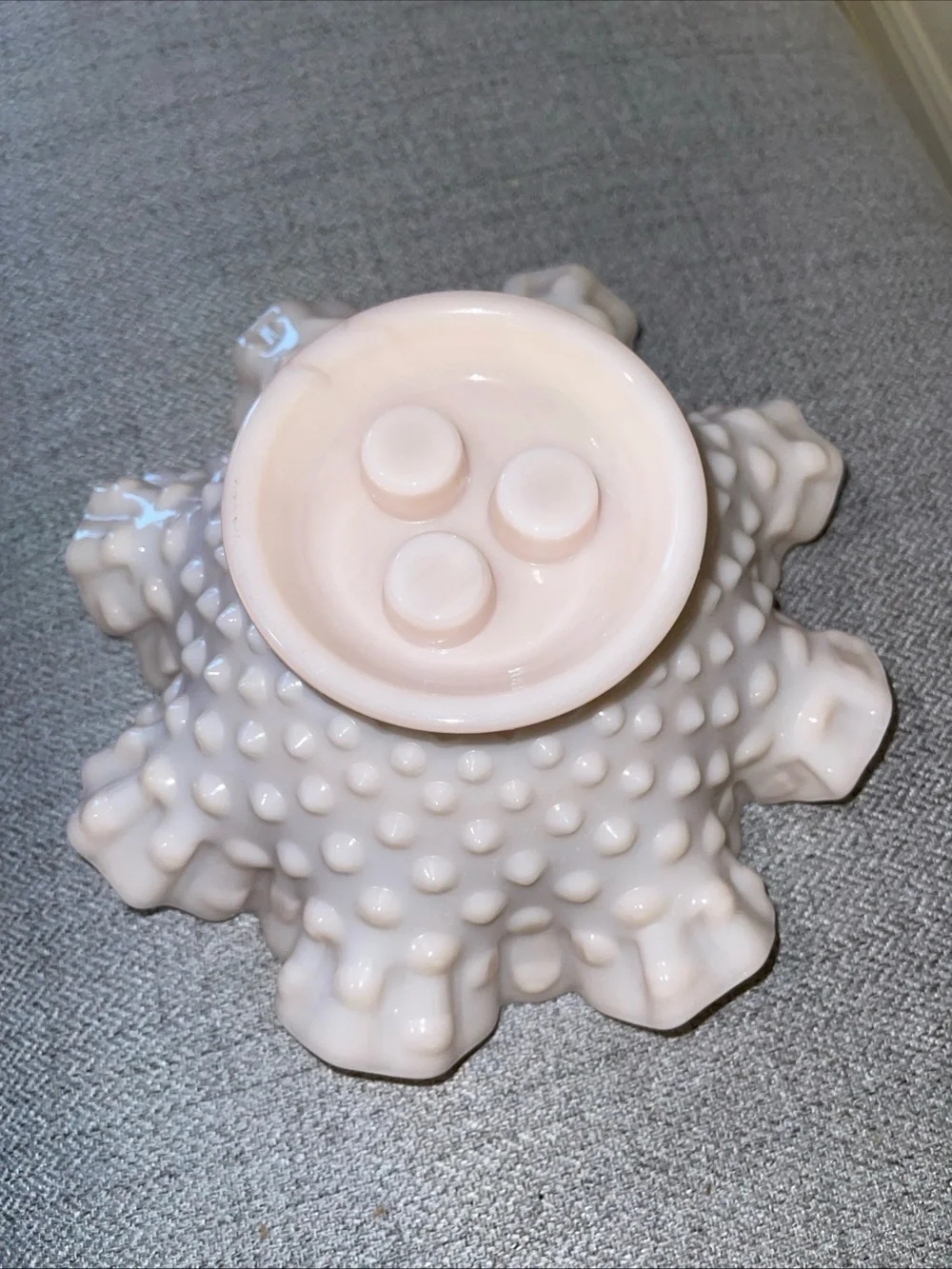 Fenton Hobnail Triple Epergne Vase in Pink Milk Glass - Picture 10 of 10